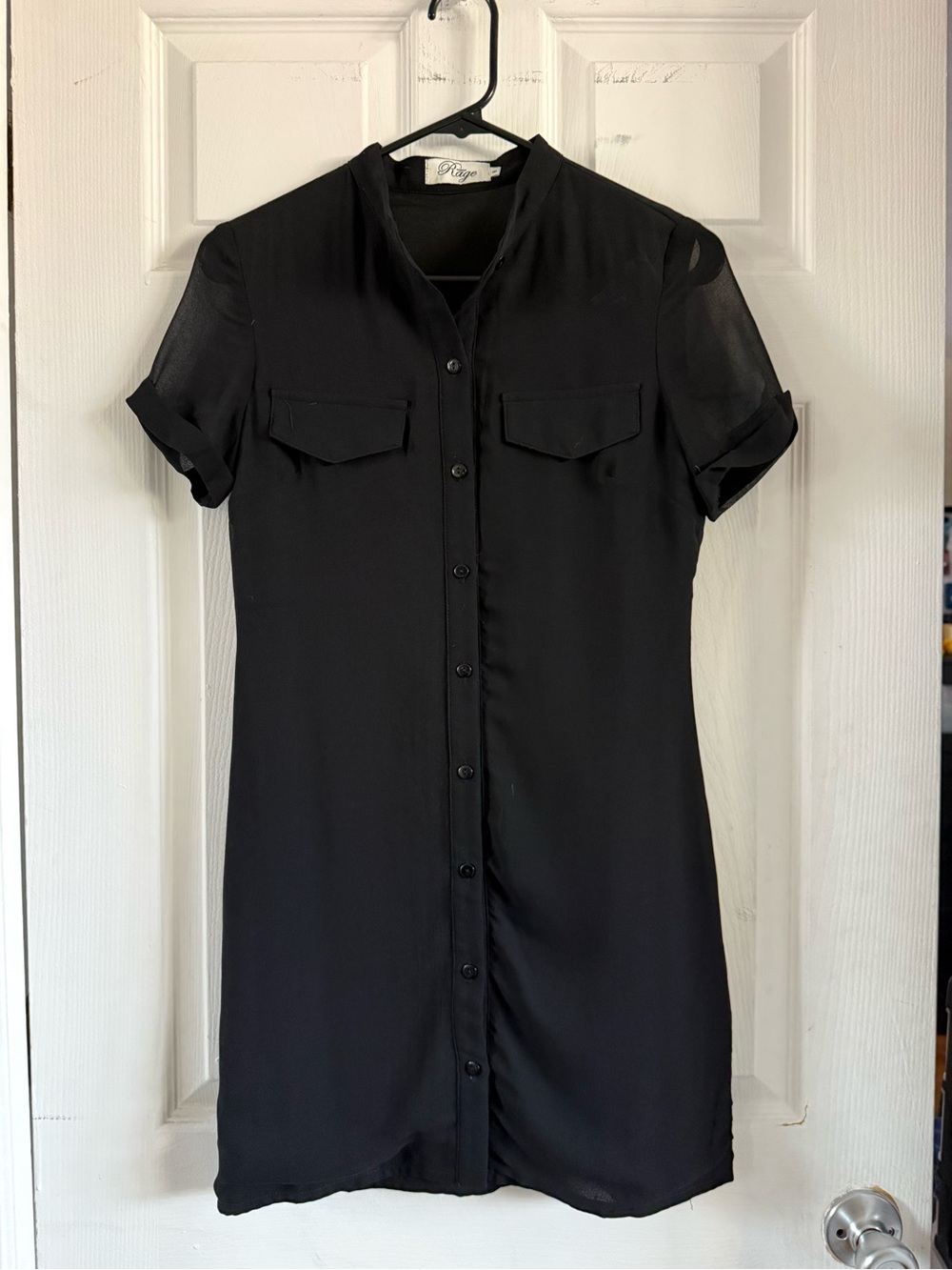 ASOS Black Short-Sleeve Button-Front Mini Dress
